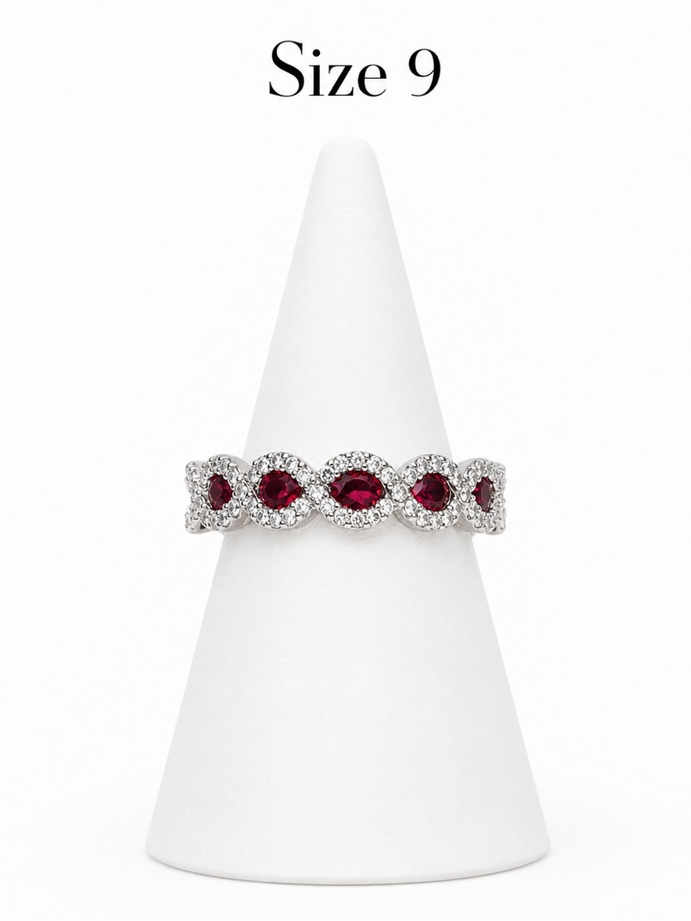 Ruby Red Halo Band Ring - Women Jewelry